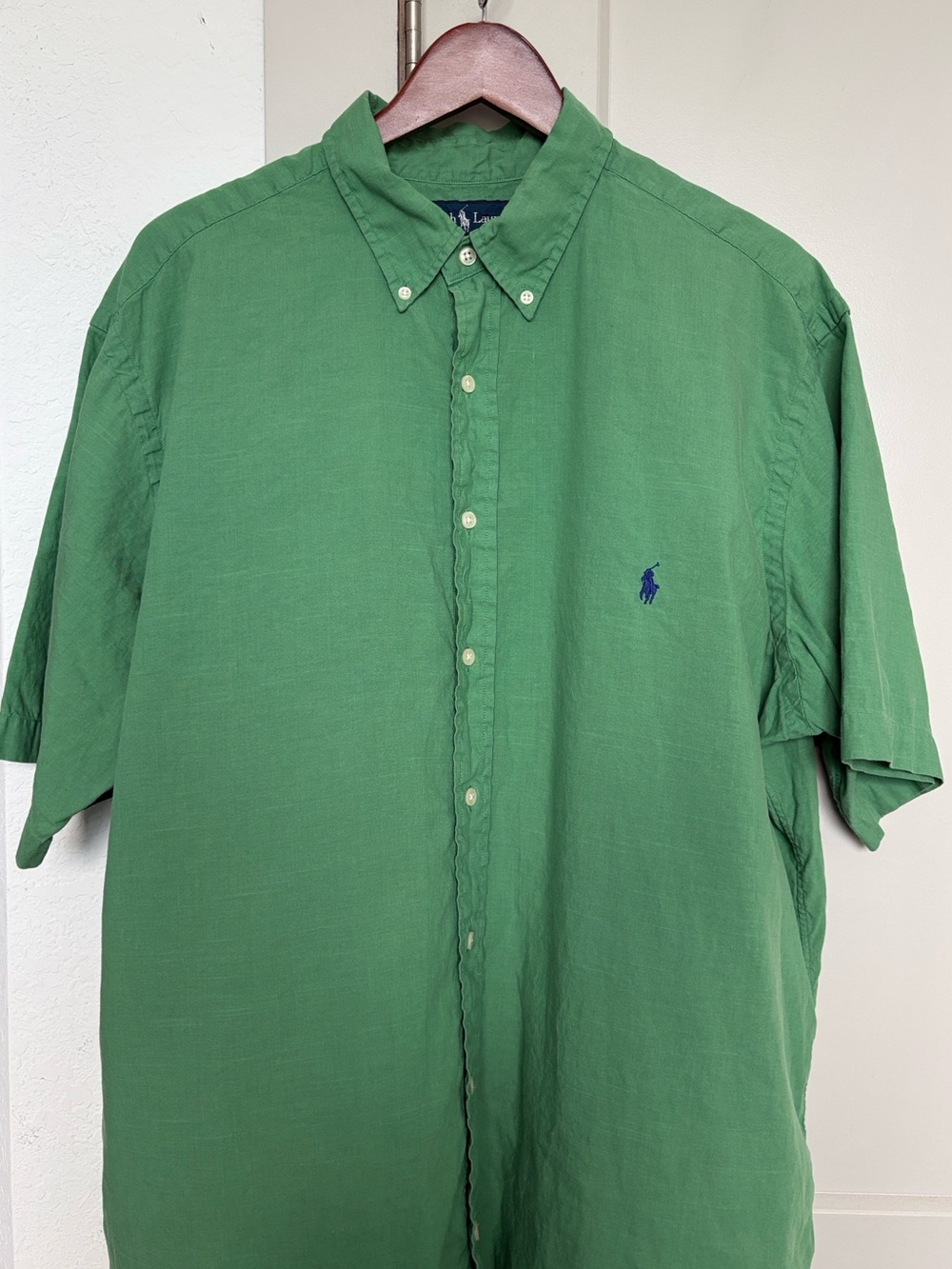 RALPH LAUREN GREEN LINEN SHORT SLEEVE BUTTON DOWN MENS XLT - Picture 3 of 6
